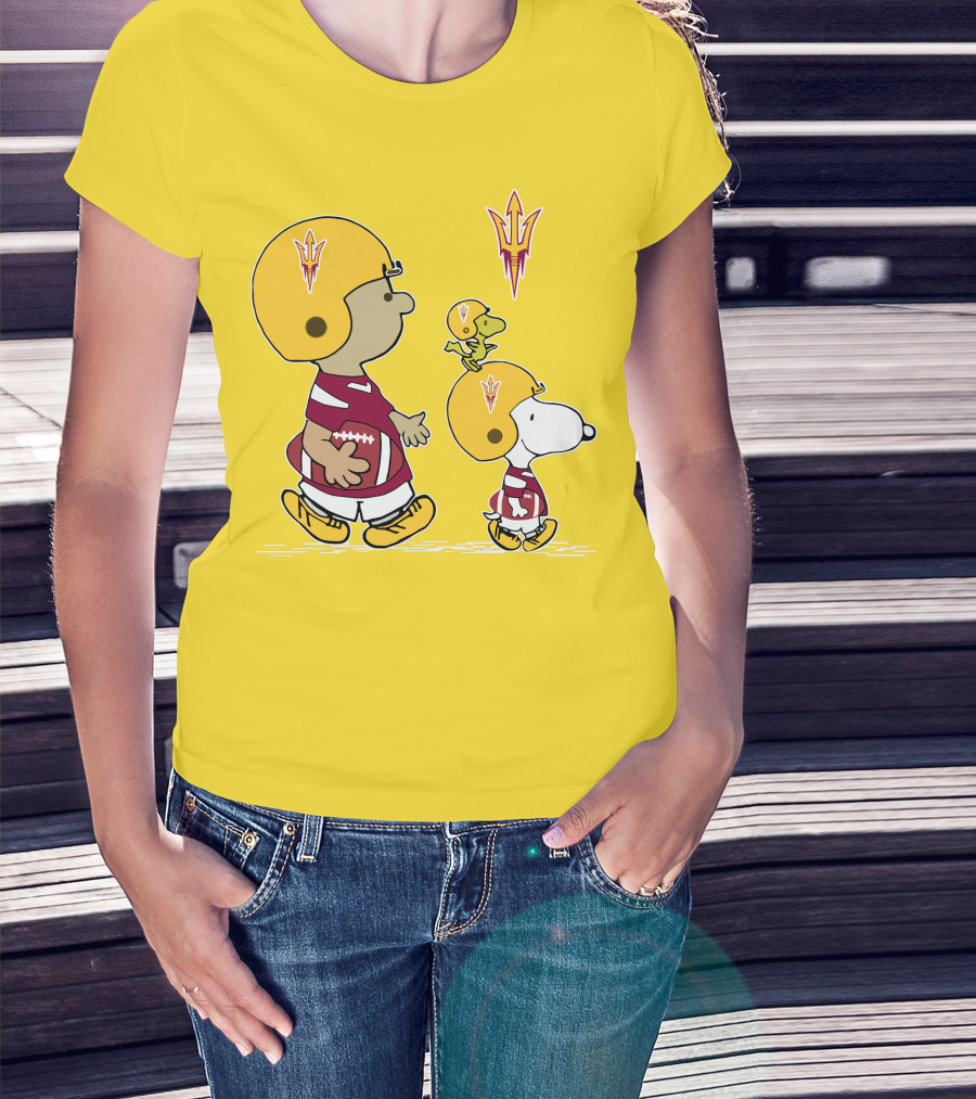 Arizona State Sun Devils Peanuts Football Players Charlie Brown Snoopy Woodstock T-Shirt