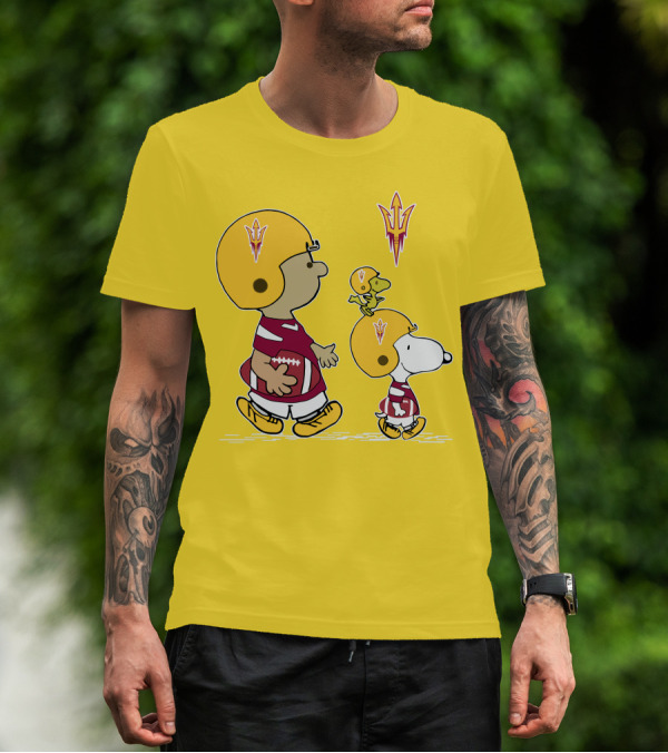 Arizona State Sun Devils Peanuts Football Players Charlie Brown Snoopy Woodstock T-Shirt