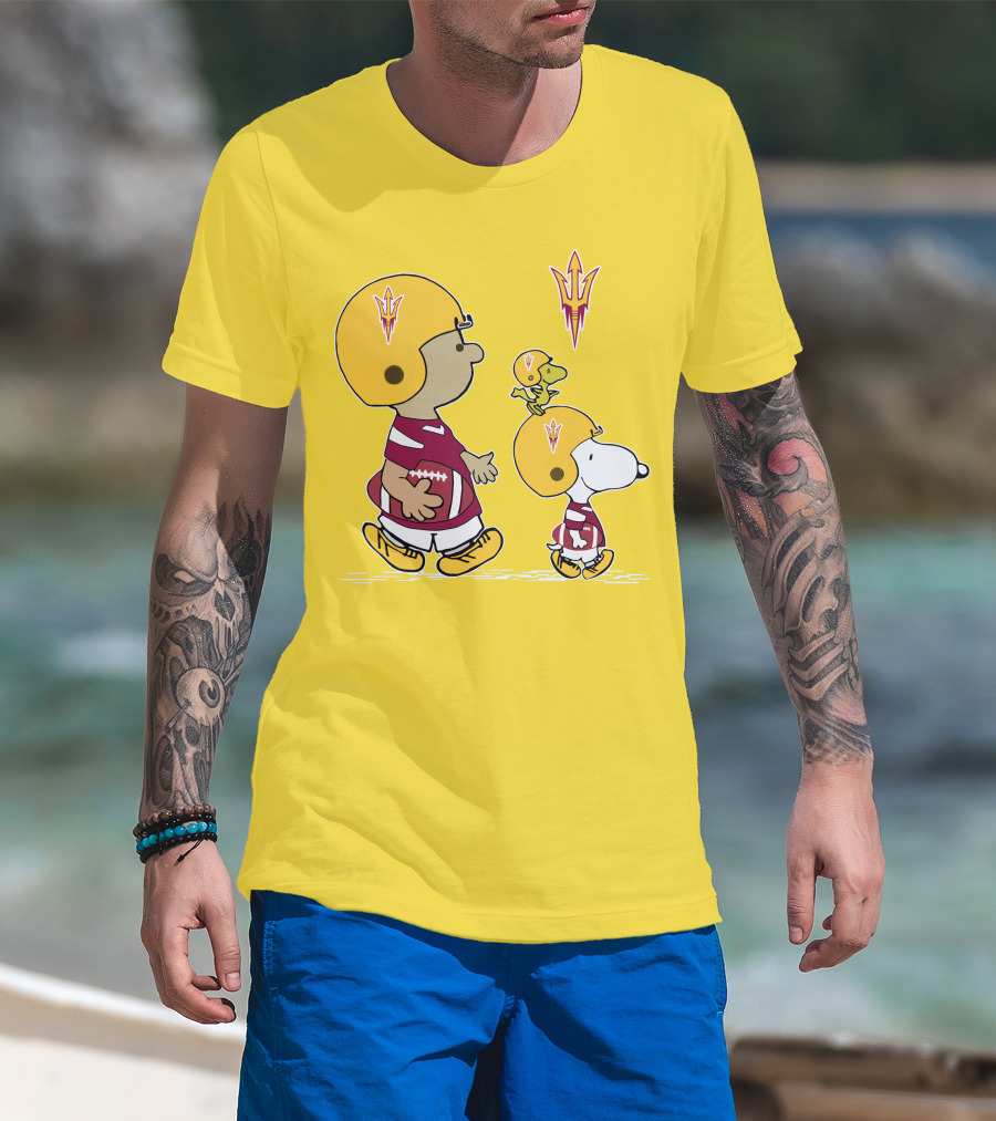 Arizona State Sun Devils Peanuts Football Players Charlie Brown Snoopy Woodstock T-Shirt