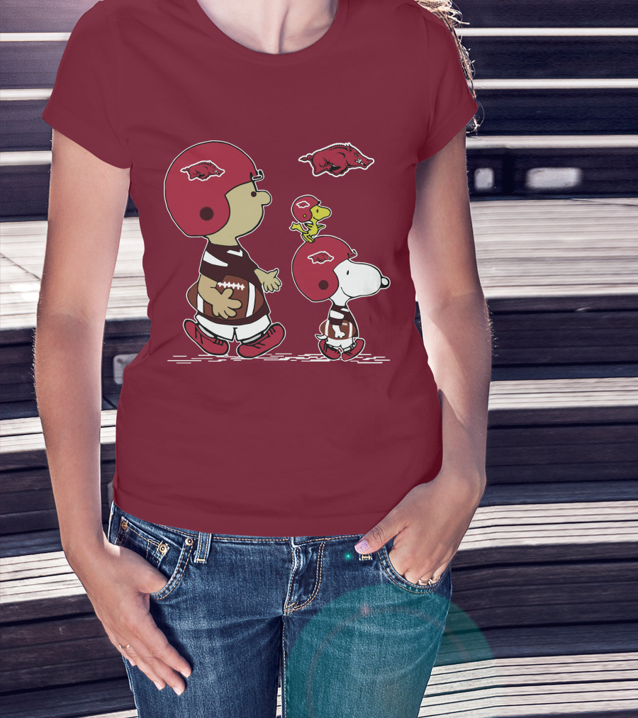Arkansas Razorbacks Snoopy Football Peanuts Characters With Helmets T-Shirt