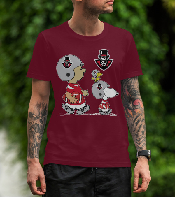 Austin Peay Governor Mascot With Snoopy And Woodstock Football Helmets T-Shirt