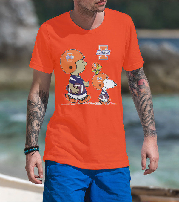 Illinois Fighting Illini Snoopy Woodstock Charlie Brown Football T-Shirt