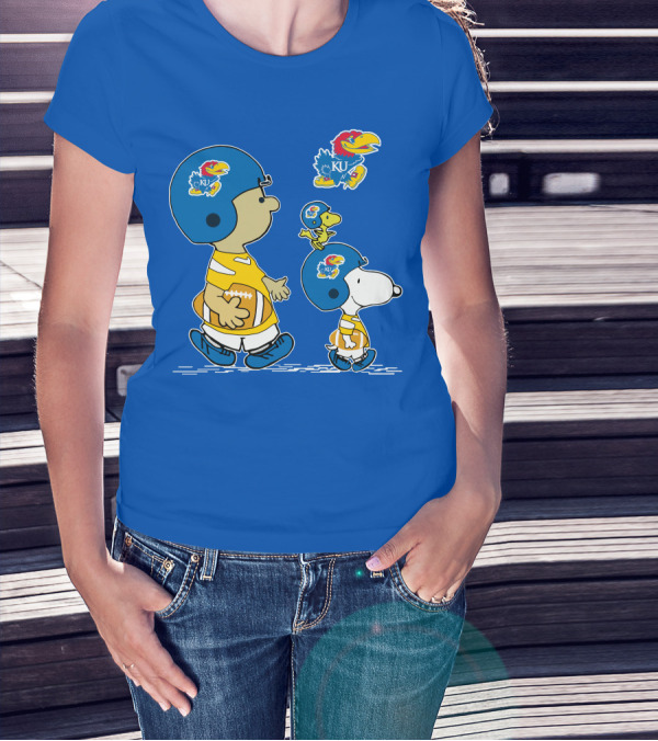 Kansas Jayhawks Football KU Snoopy And Woodstock Helmets T-Shirt