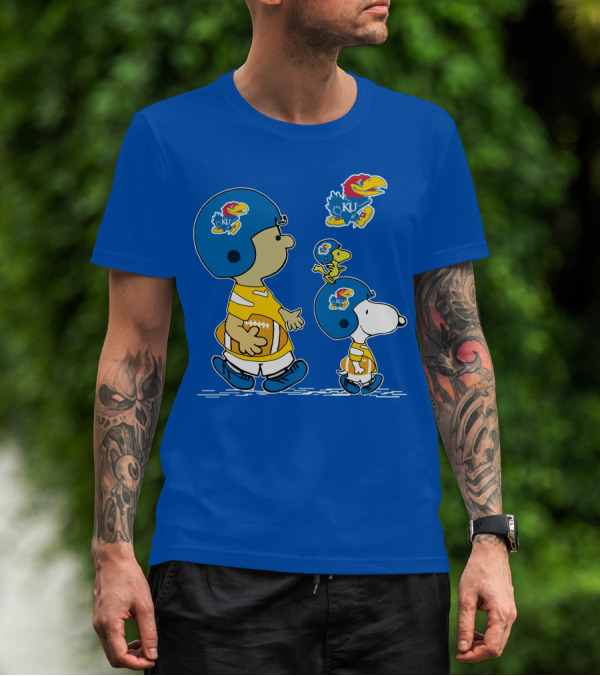 Kansas Jayhawks Football KU Snoopy And Woodstock Helmets T-Shirt
