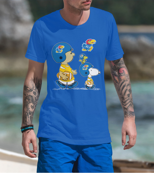 Kansas Jayhawks Football KU Snoopy And Woodstock Helmets T-Shirt