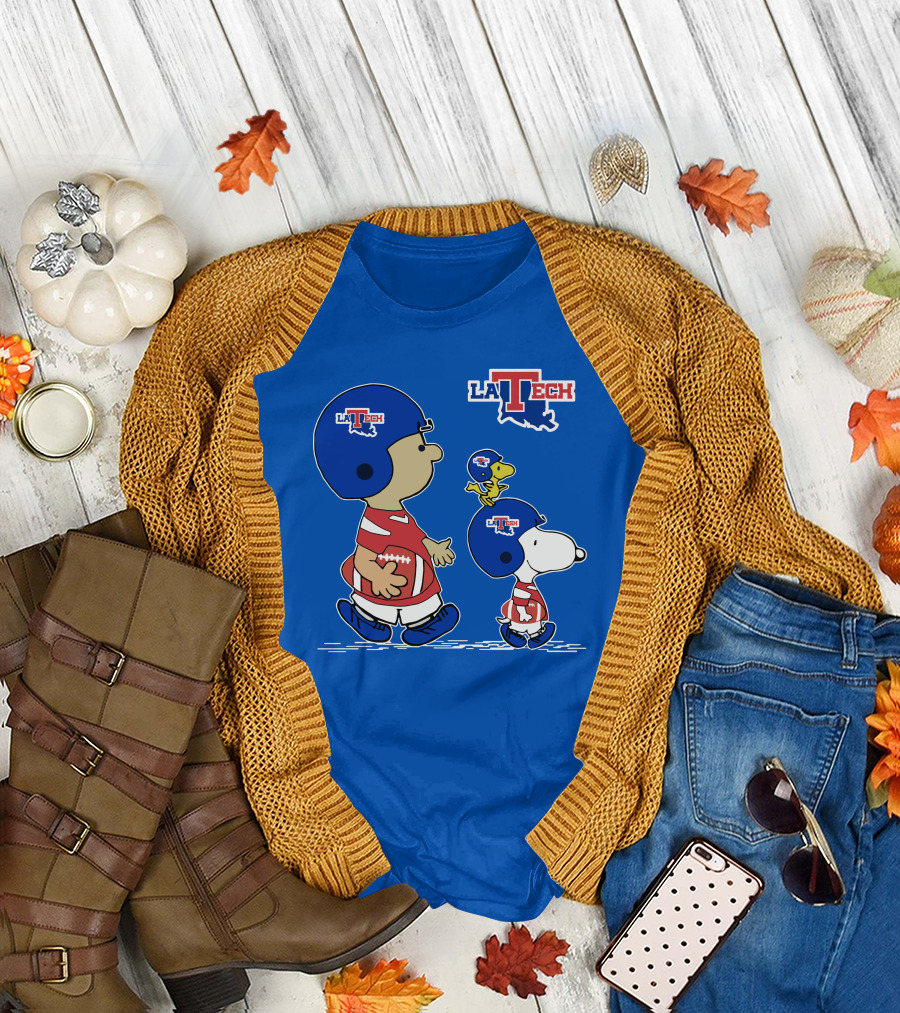 LA Tech Snoopy Football Helmet with Woodstock and Charlie Brown T-Shirt