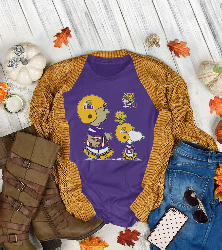 LSU Tigers Snoopy and Woodstock Football Adventure T-Shirt