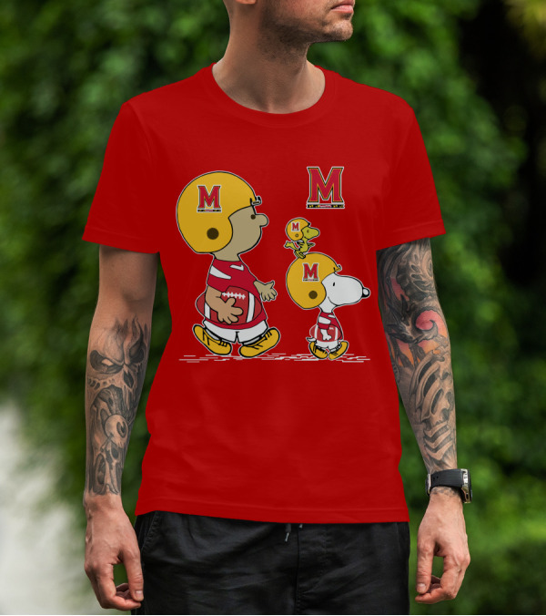 Maryland Terrapins Snoopy And Woodstock Football Fan Gear T-Shirt