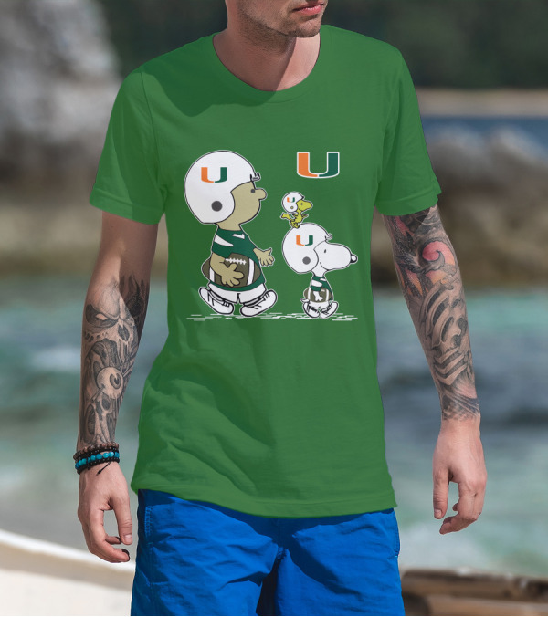 Miami Hurricanes Snoopy And Woodstock Football Helmets Peanuts Comic T-Shirt