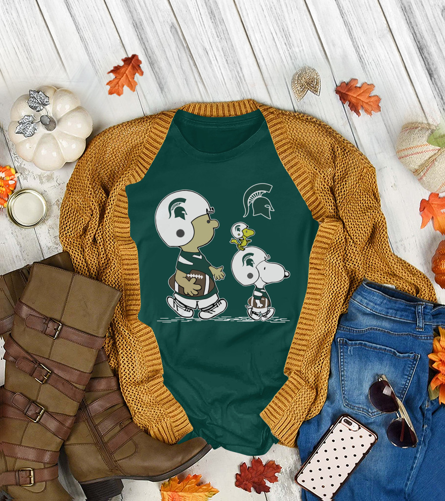 Michigan State Spartans Snoopy and Woodstock Football Gear T-Shirt