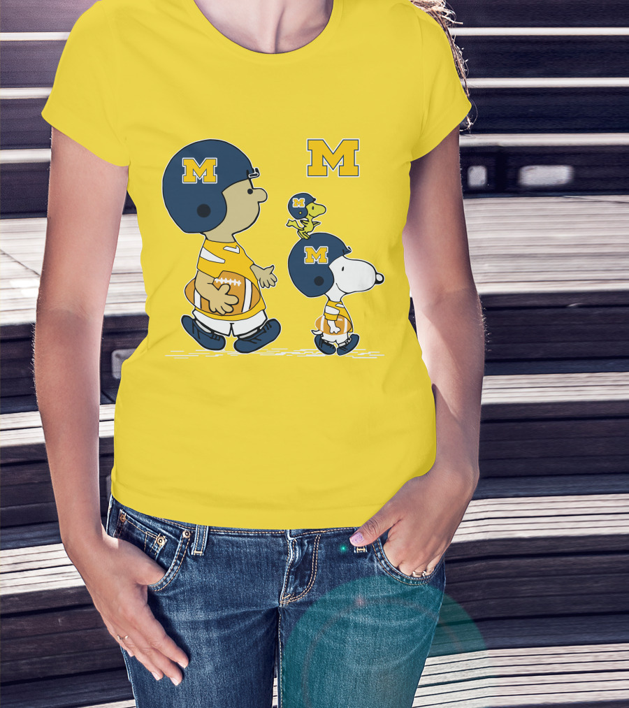 Michigan Wolverines Snoopy Woodstock Football Fan Team Spirit Peanuts Style T-Shirt