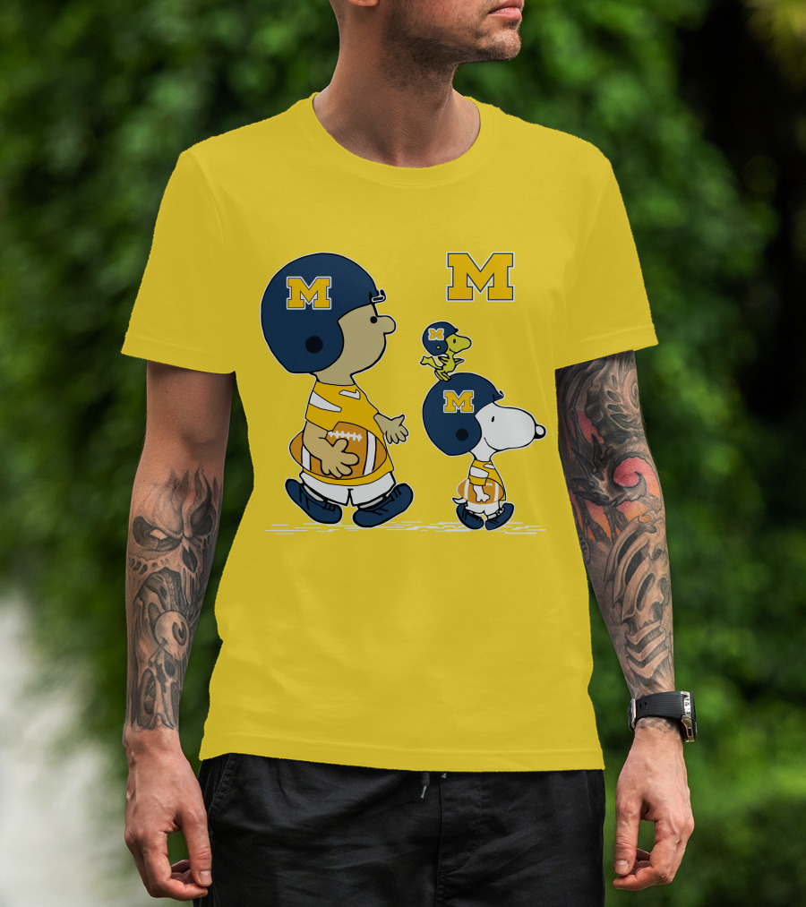 Michigan Wolverines Snoopy Woodstock Football Fan Team Spirit Peanuts Style T-Shirt