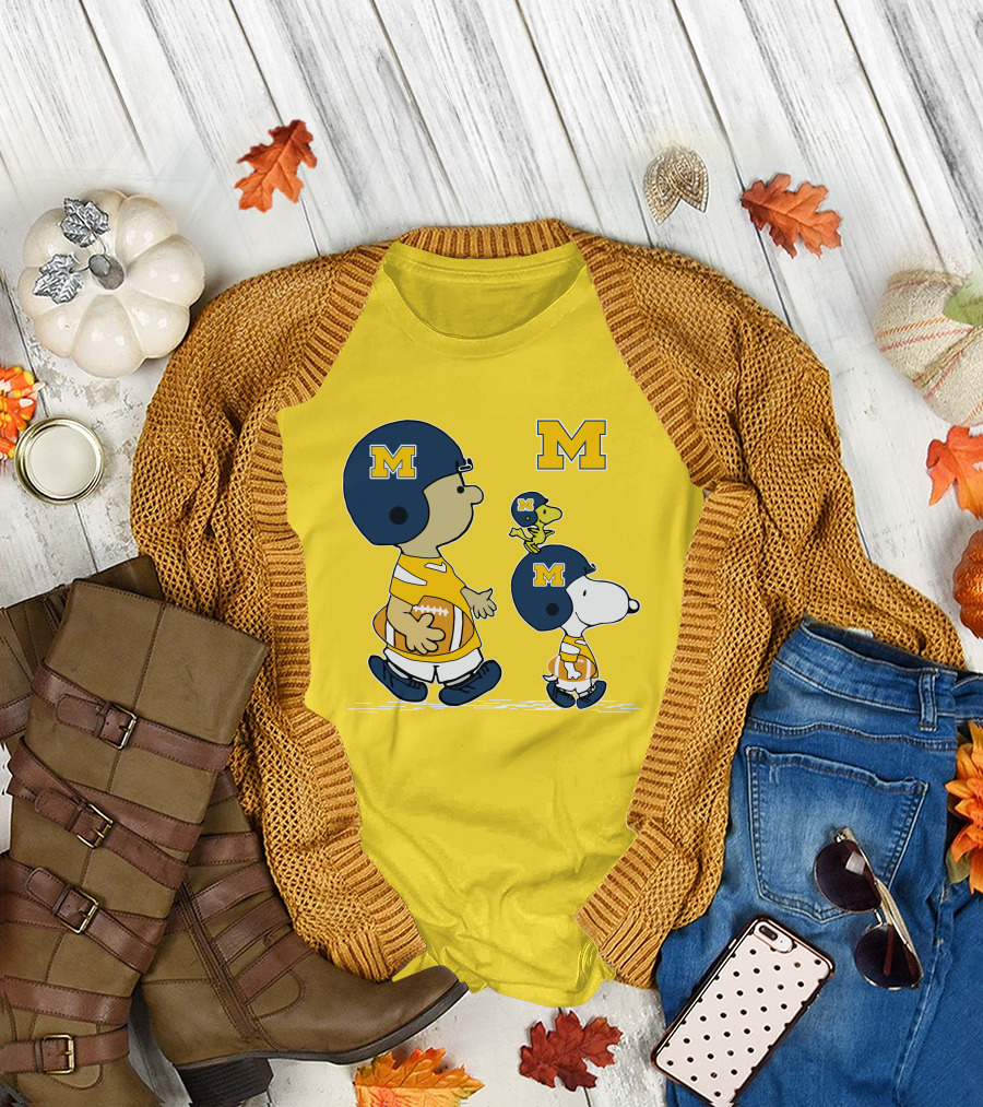 Michigan Wolverines Snoopy Woodstock Football Fan Team Spirit Peanuts Style T-Shirt
