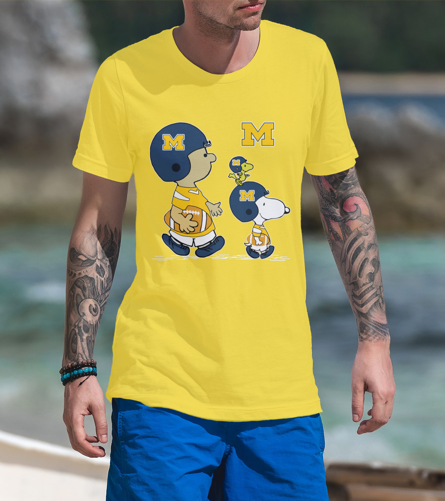 Michigan Wolverines Snoopy Woodstock Football Fan Team Spirit Peanuts Style T-Shirt