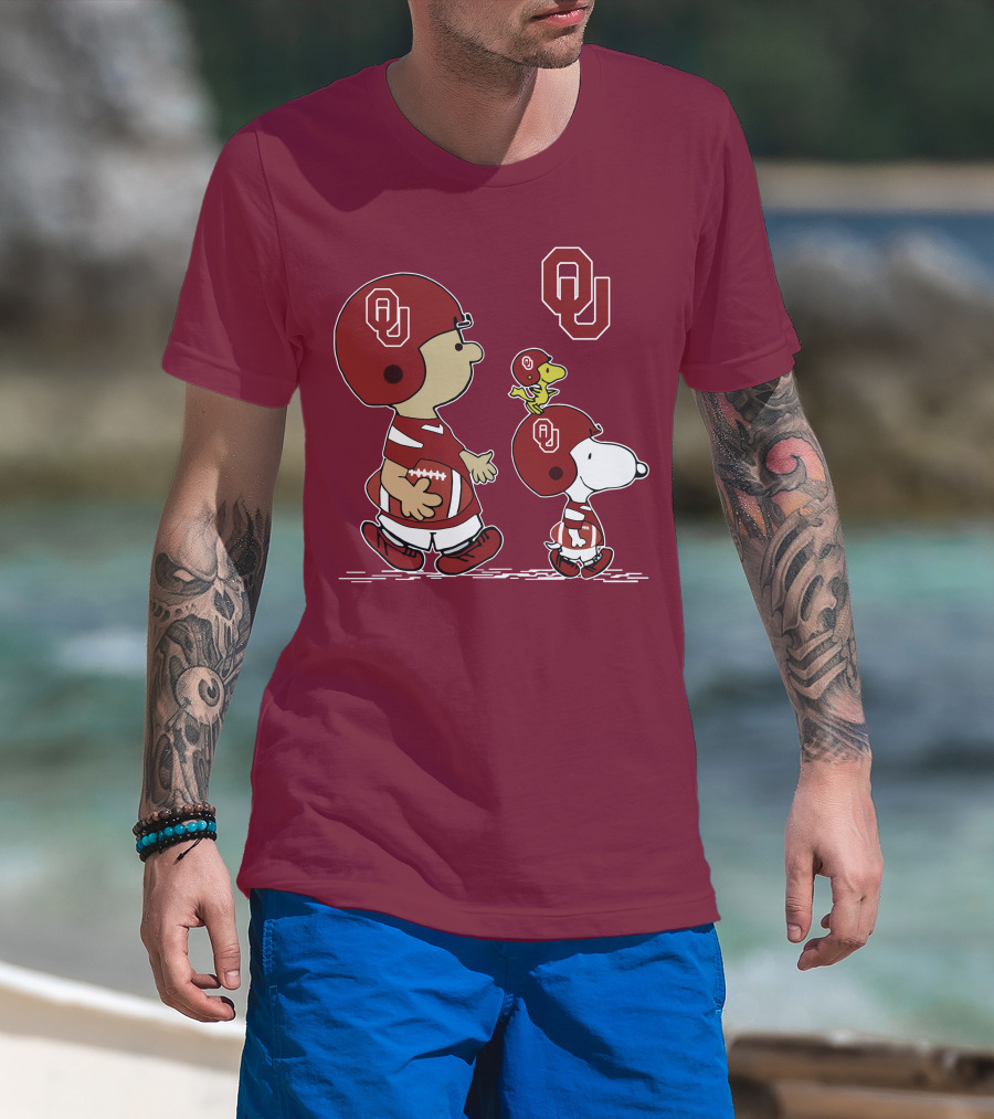 Oklahoma Sooners Snoopy Woodstock Football Ou Team Spirit Peanuts Characters T-Shirt