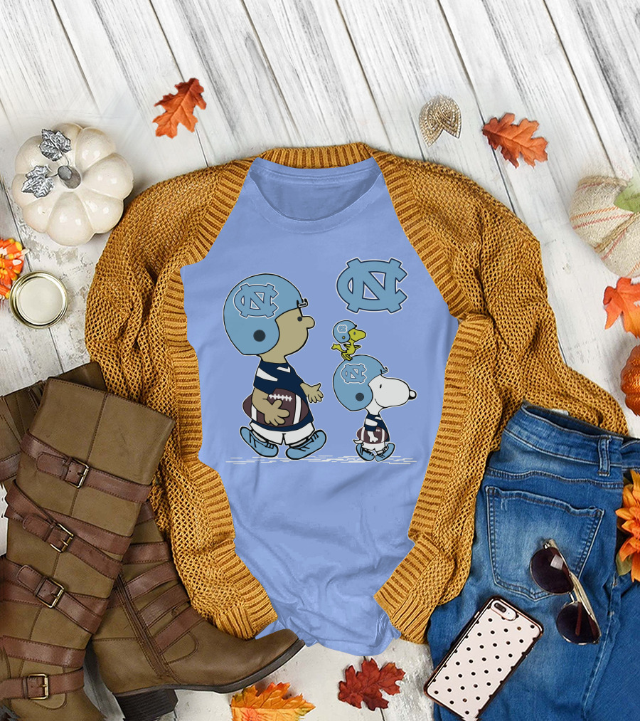 Tar Heels Peanuts Snoopy Woodstock Football UNC T-Shirt
