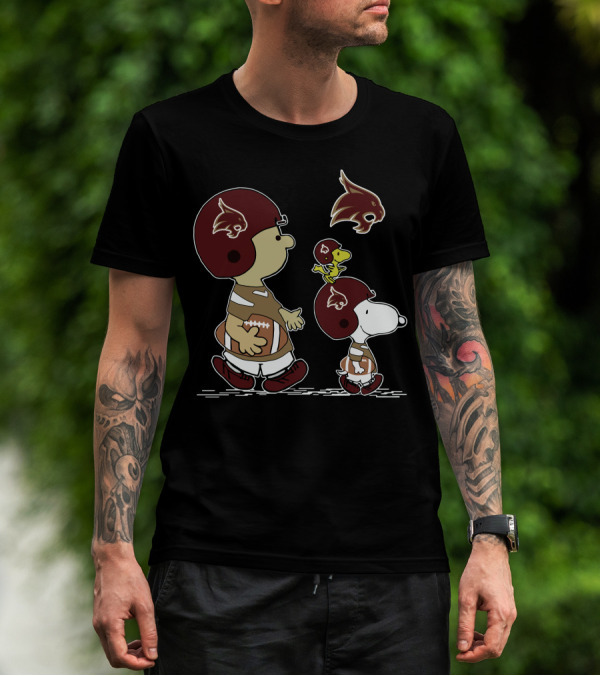 Texas State University Bobcats Snoopy And Woodstock Football T-Shirt