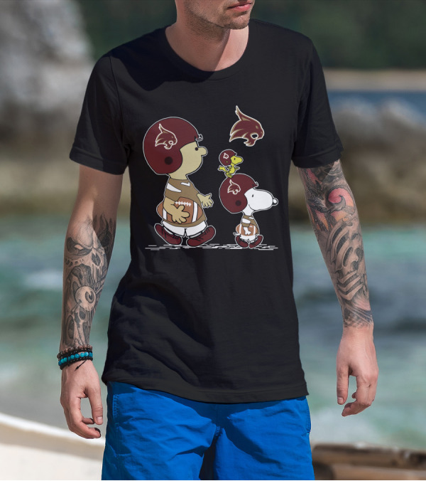 Texas State University Bobcats Snoopy And Woodstock Football T-Shirt