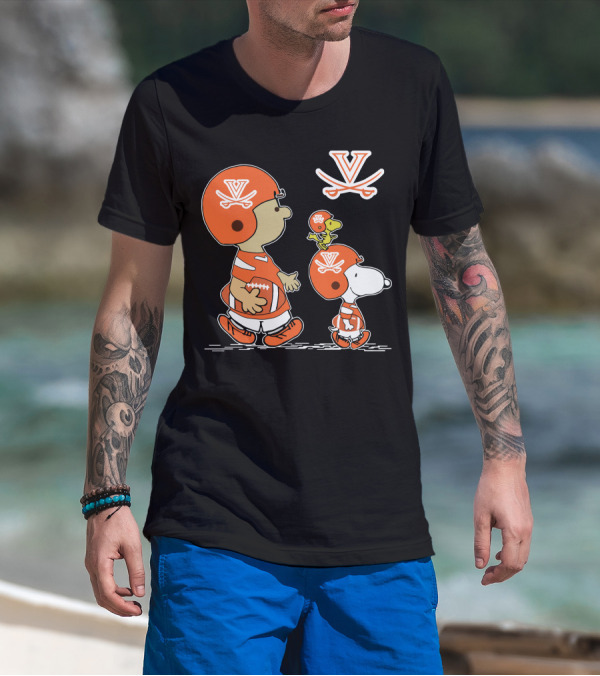 Virginia Cavaliers Peanuts Football Helmet Snoopy Woodstock T-Shirt