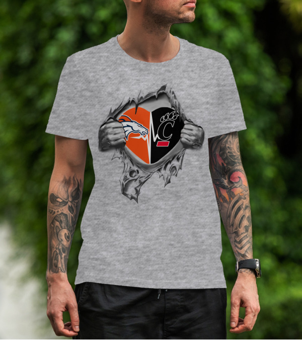 Broncos Bearcats Heart Logo With Tribal Hands T-Shirt