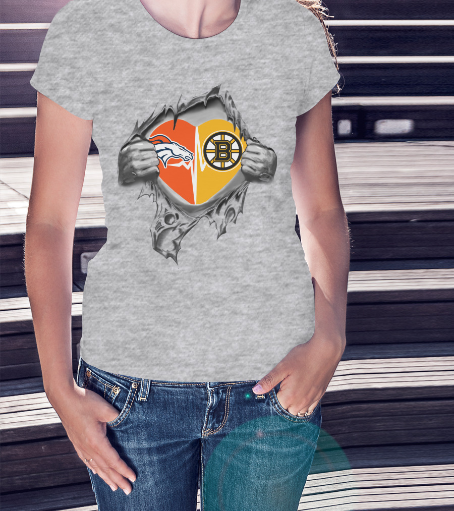 Broncos Bruins Heart Logo Torn Roots T-Shirt