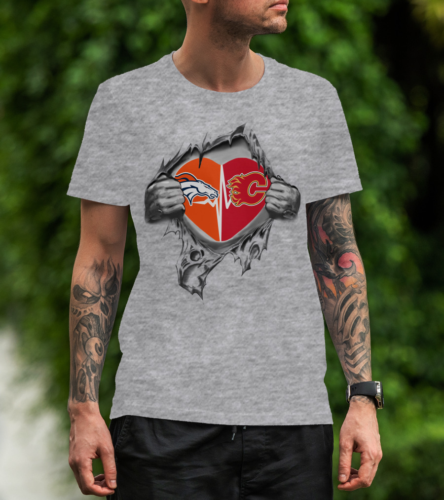 Broncos Calgary Flames Heartbeat Blend T-Shirt