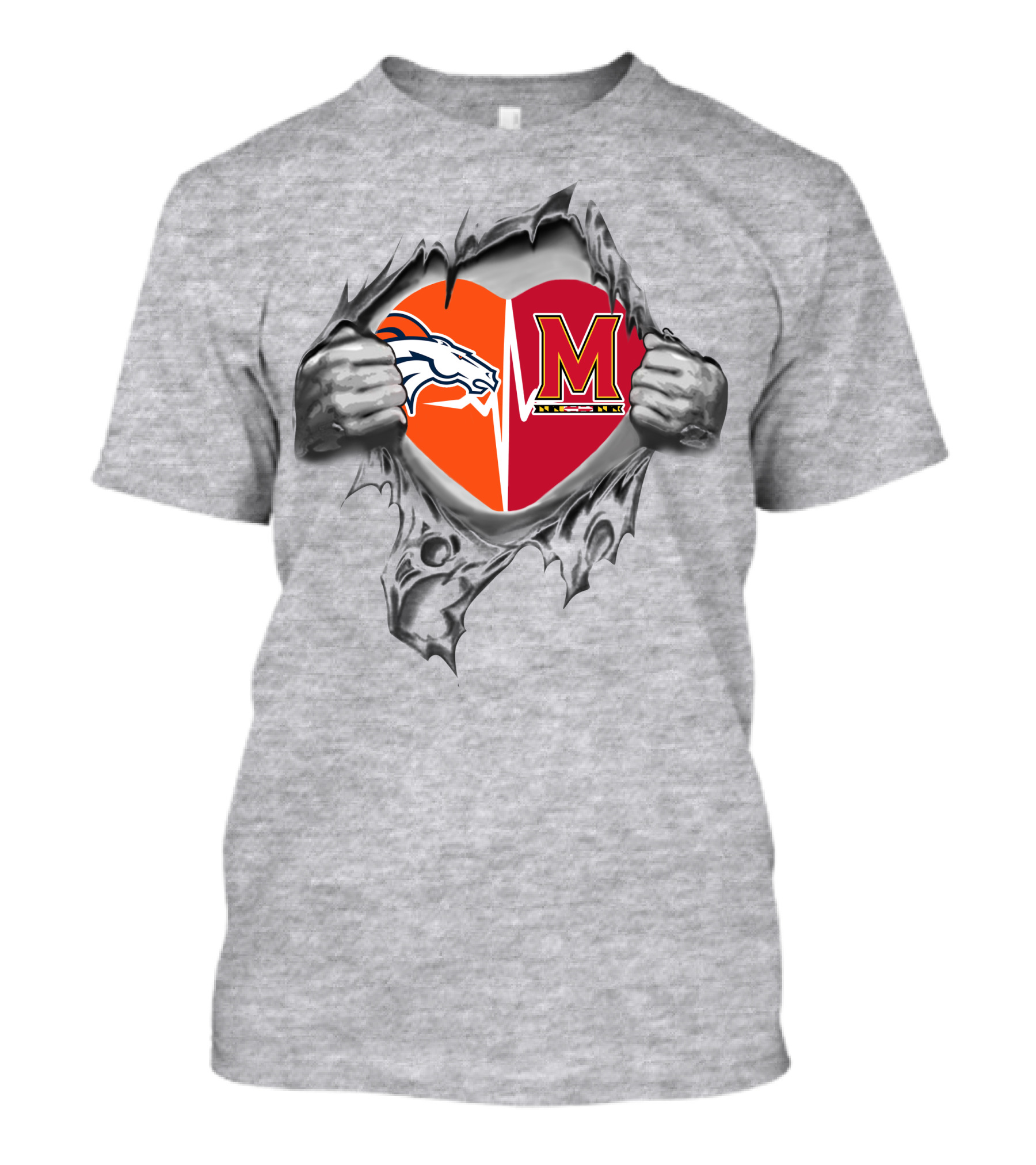Broncos Maryland Heart Emblem With Broncos And Maryland M T-Shirt