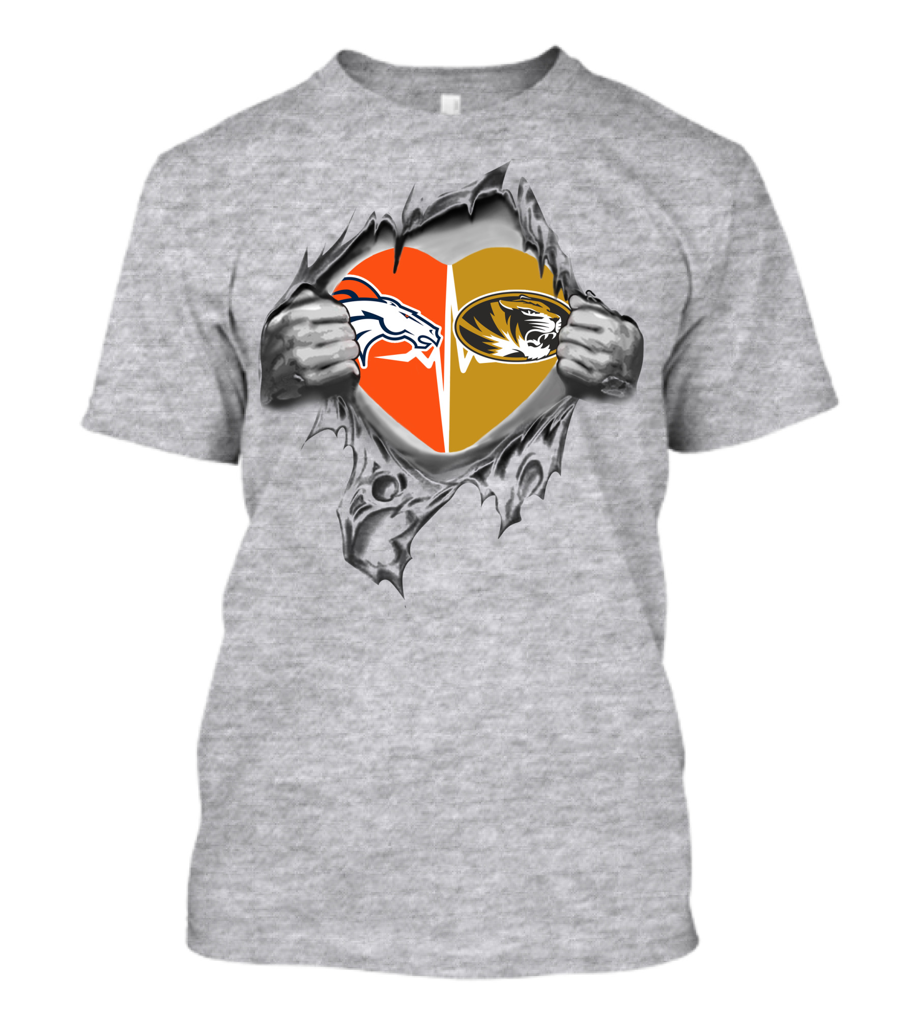 Broncos Missouri Tigers Heart Tear T-Shirt
