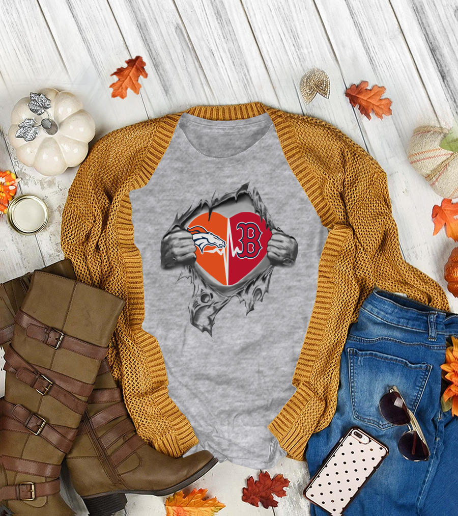 Broncos Redsox Heartbeat Passion Emblem T-Shirt