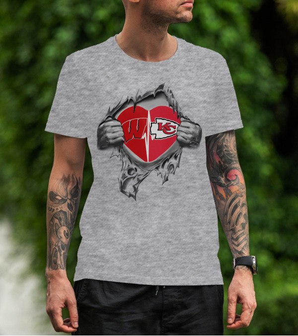 Chiefs Badgers Heart Torn Revealing Wisconsin Kansas City T-Shirt