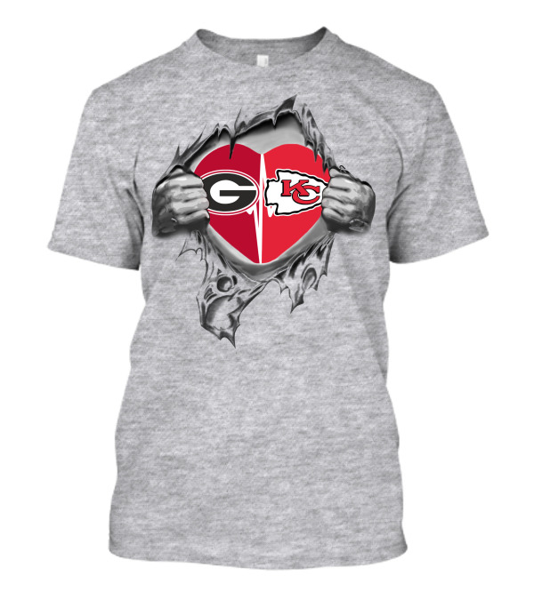 Chiefs Bulldogs Heart With Georgia And Kansas City T-Shirt