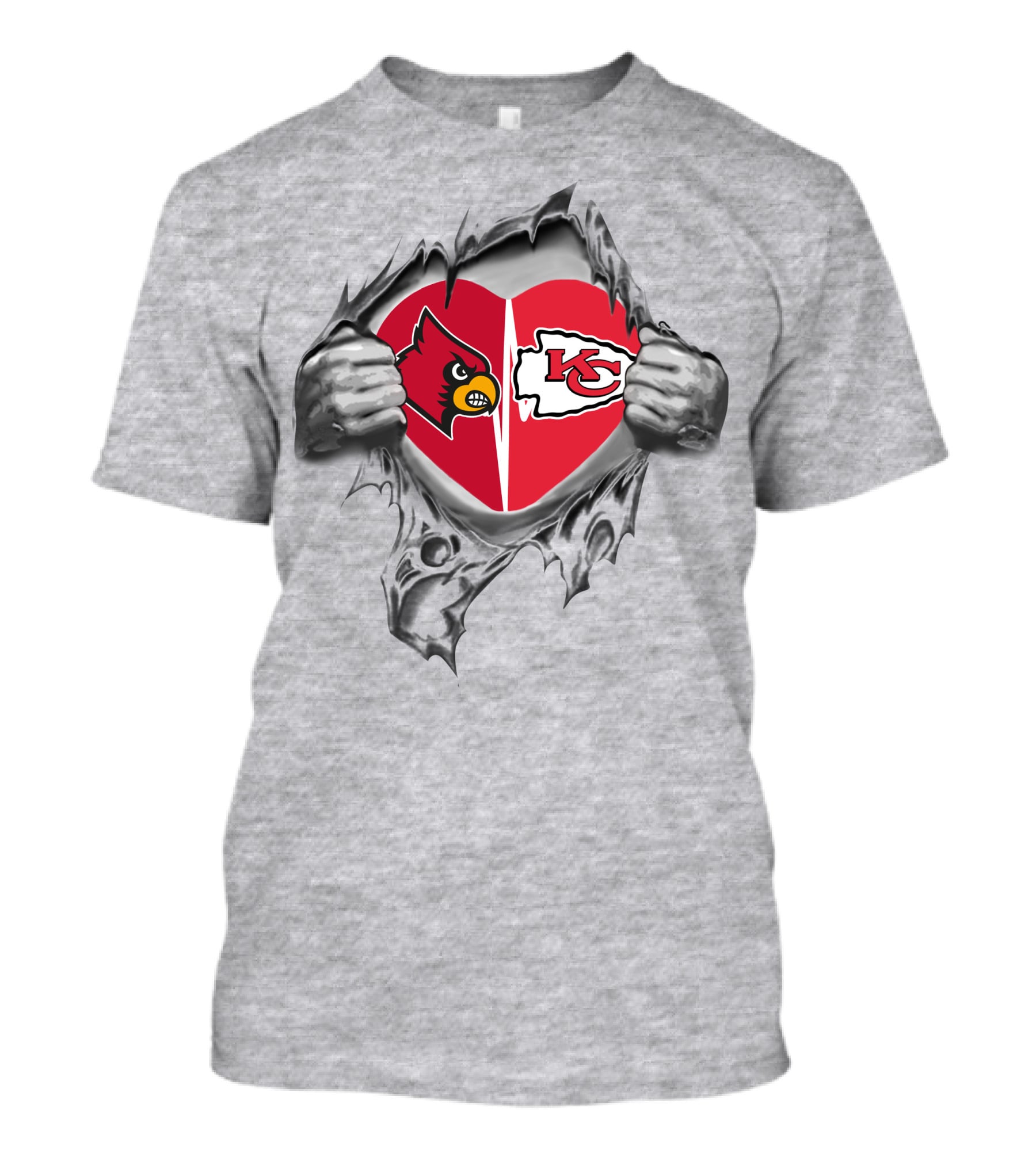 Chiefs Cardinals Heart Design With Logo Graphics T-Shirt