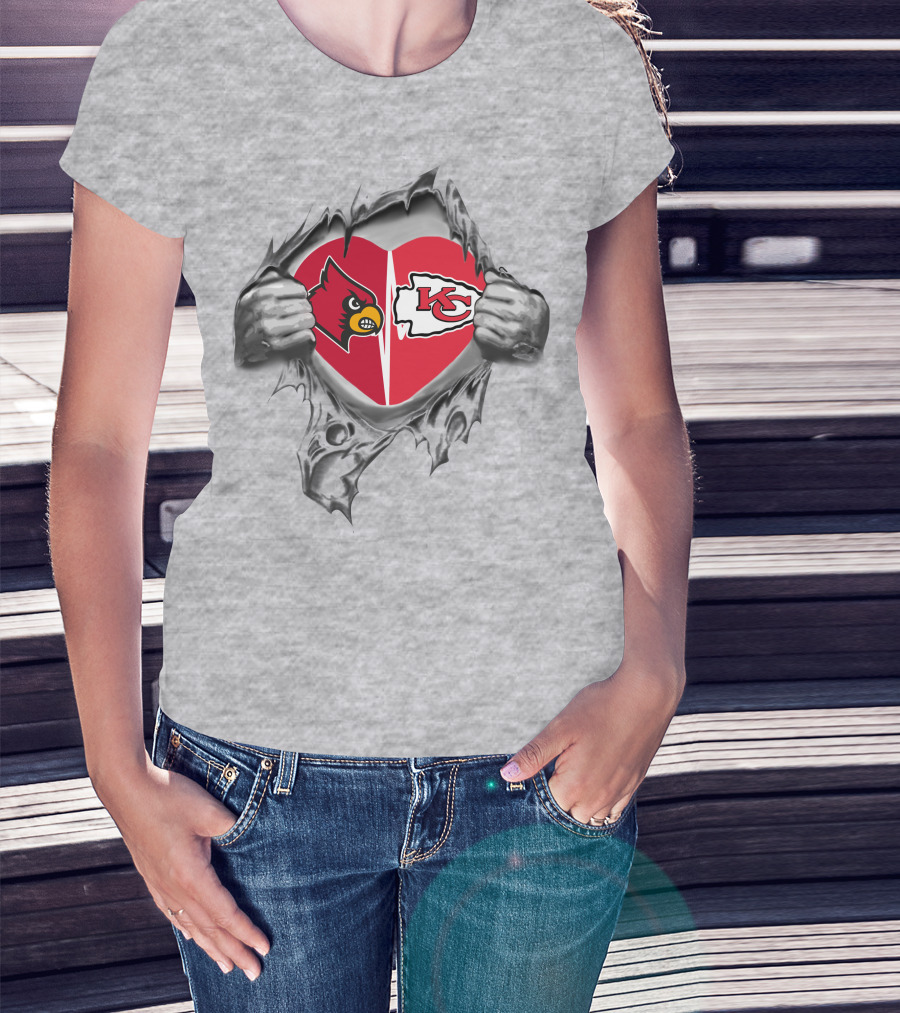 Chiefs Cardinals Heart Design With Logo Graphics T-Shirt