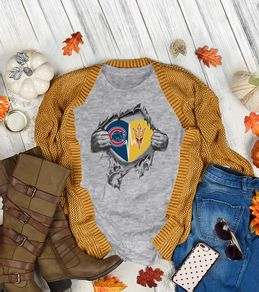 Cubs Arizona State Heartbeat Symbol in Torn T-Shirt