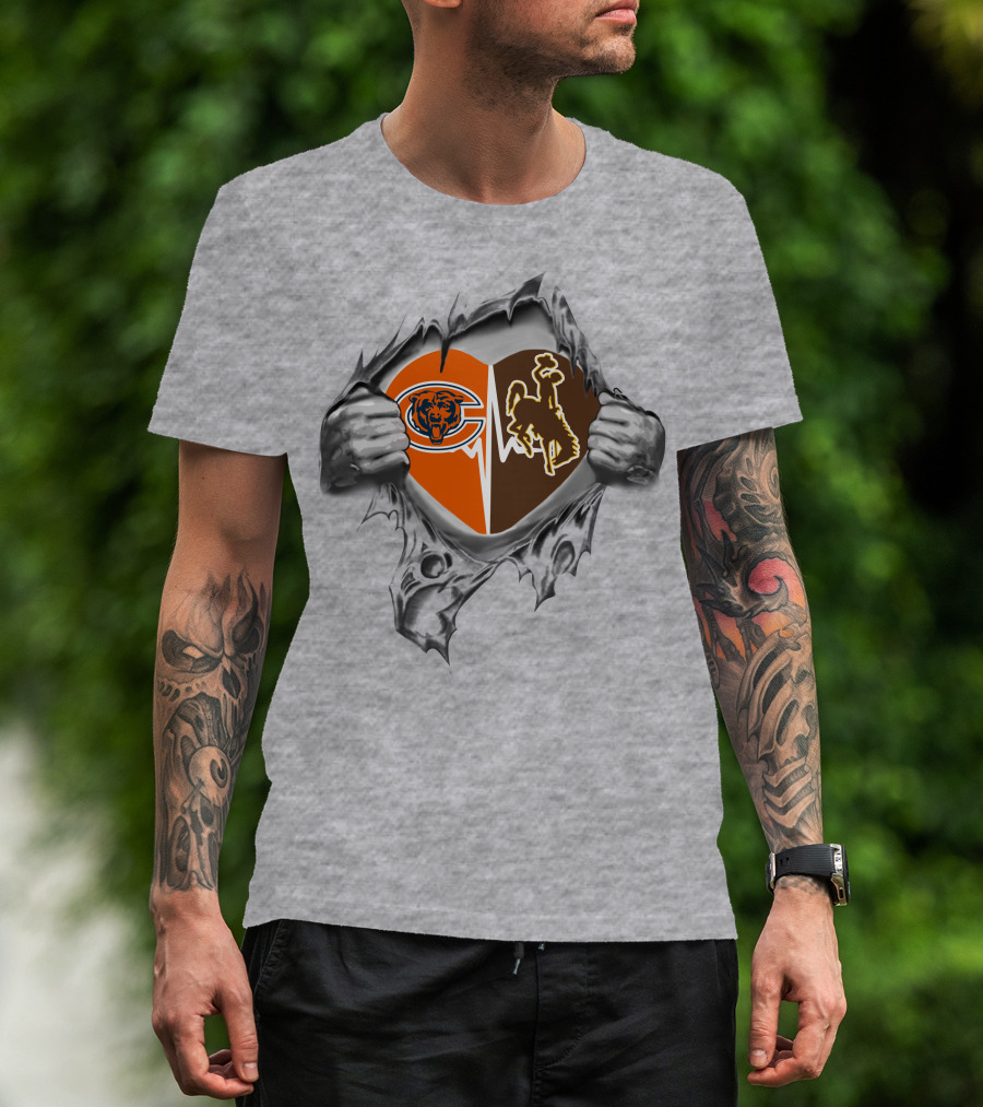 Bears Cowboys Heart Split Nfl College Football Logo Fusion T-Shirt