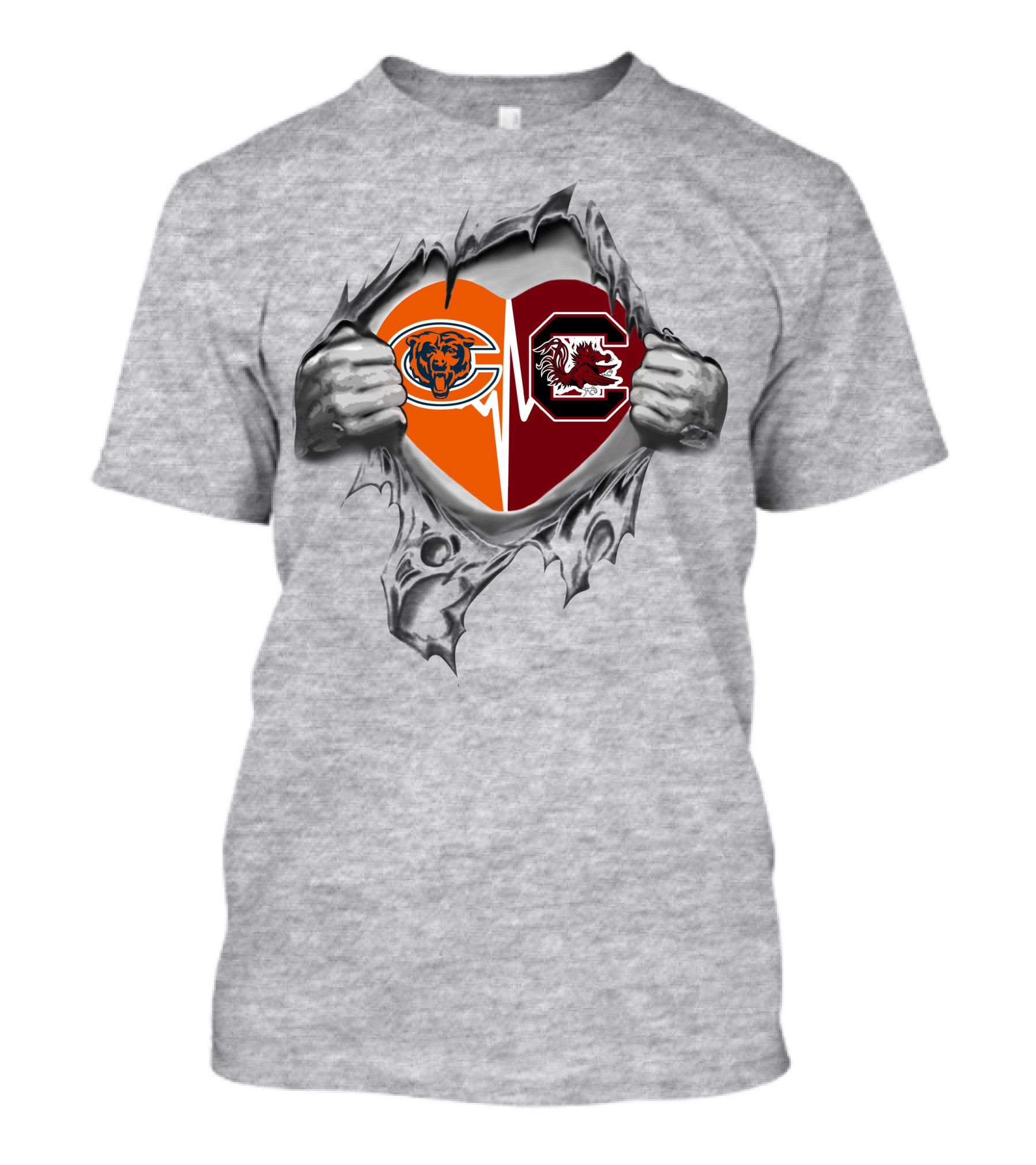 Bears Gamecocks Heart Rip Claw Tear Fan T-Shirt