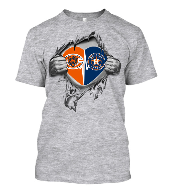 Bears It's In My Heart Chicago Houston Astros Fan Fusion Heart Rip T-Shirt