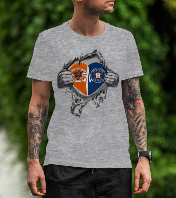 Bears It's In My Heart Chicago Houston Astros Fan Fusion Heart Rip T-Shirt