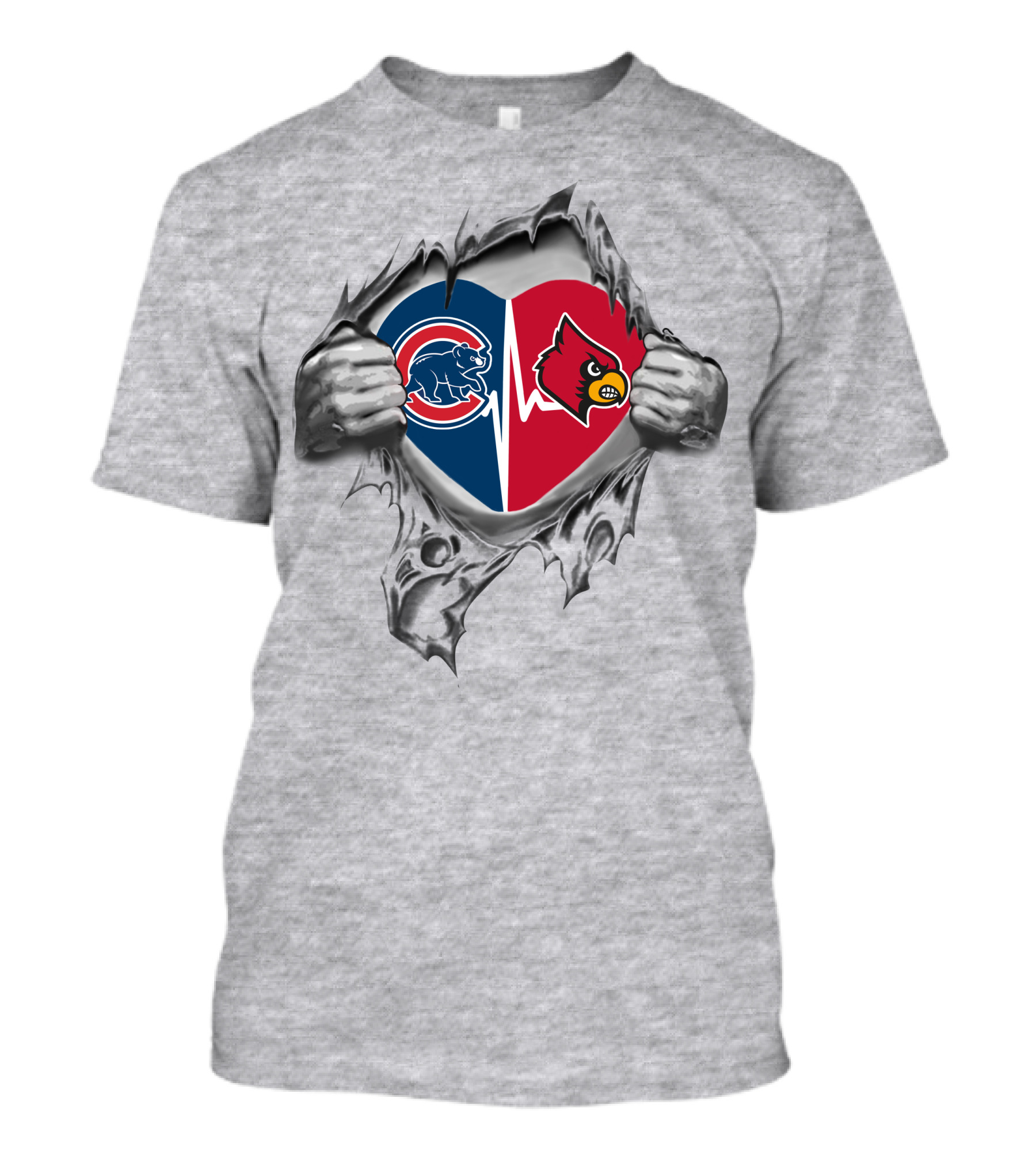 Cubs Louisville Cardinals Heart Inside Tearing Effect T-Shirt