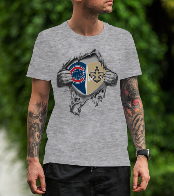 Cubs Saints Heart Logo Ripped T-Shirt
