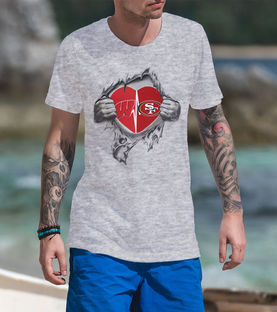 Wisconsin Badgers San Francisco 49ers Heartbeat Unity T-Shirt