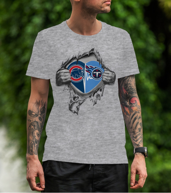 Cubs Titans Heart Logo Torn Fabric T-Shirt