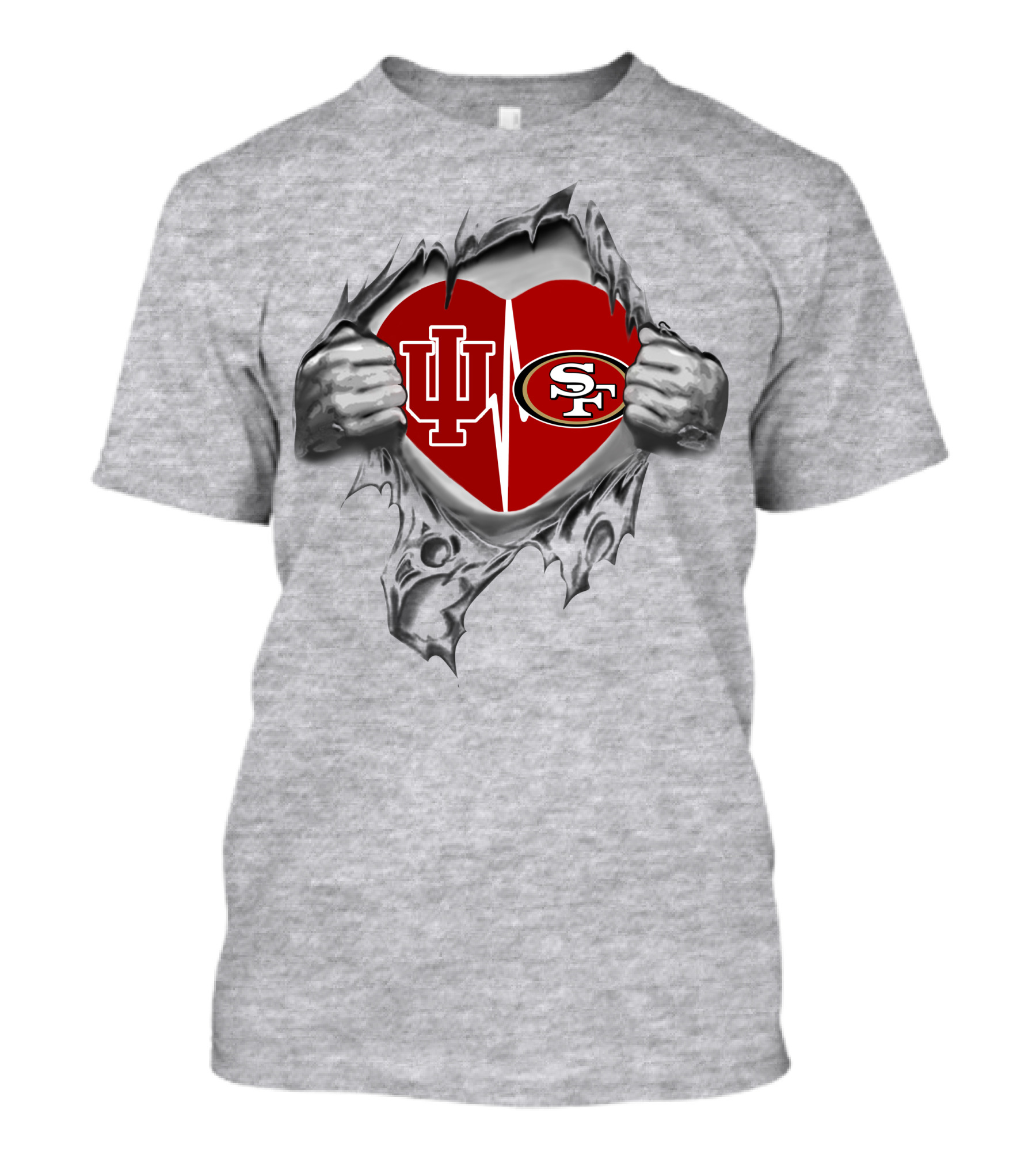 49ers Indiana Hoosiers Heartbeat Logo Fusion T-Shirt