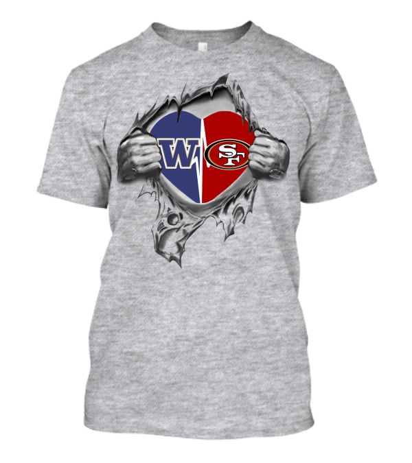 San Francisco 49ers Washington Huskies Heart Tear T-Shirt