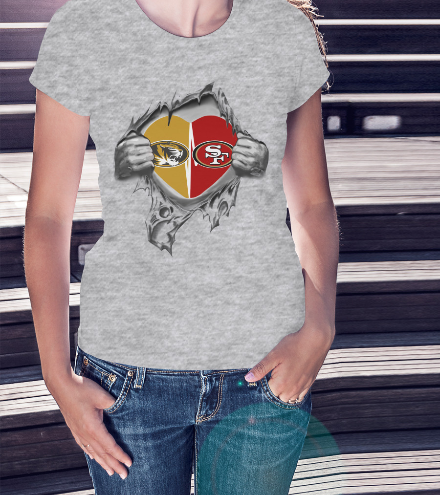 49ers Sf And Missouri Tigers Heart T-Shirt
