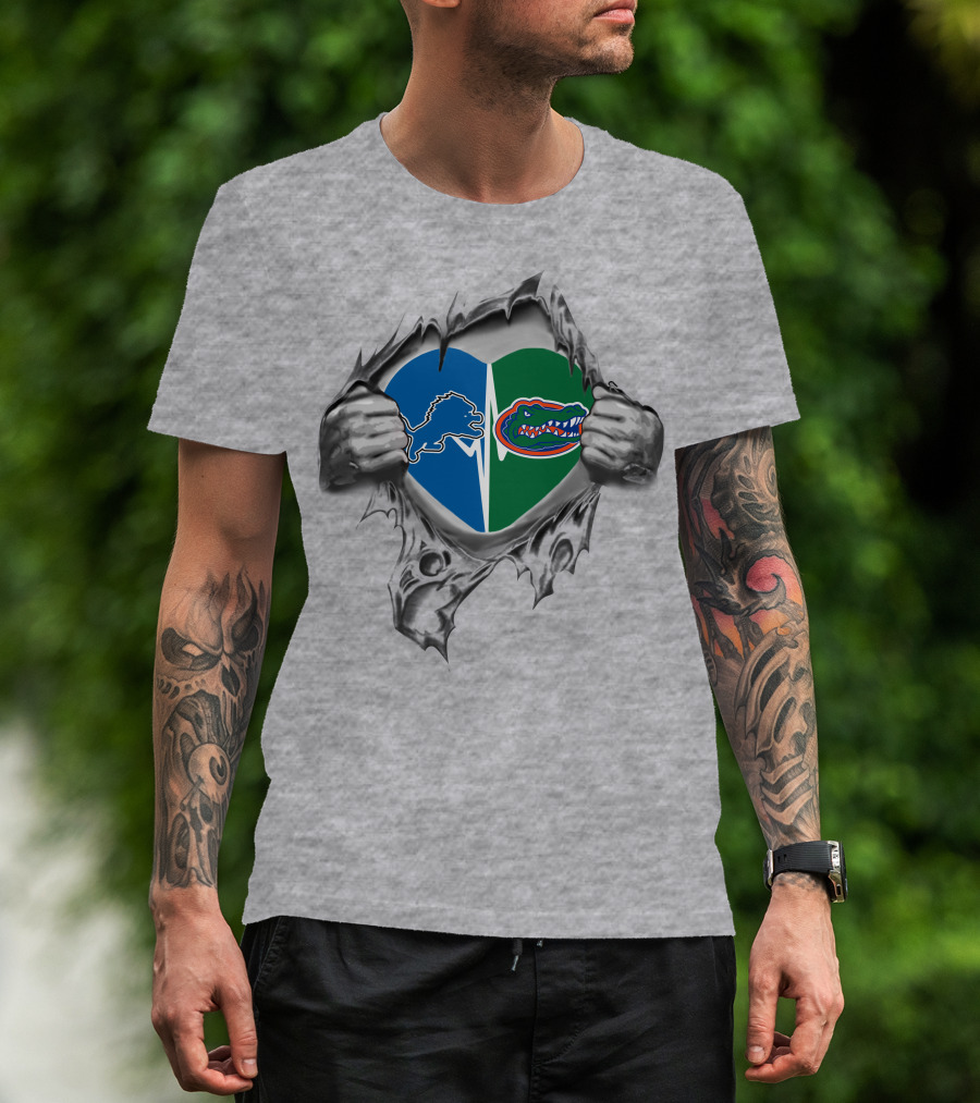 Detroit Lions Florida Gators Heart Torn Effect T-Shirt