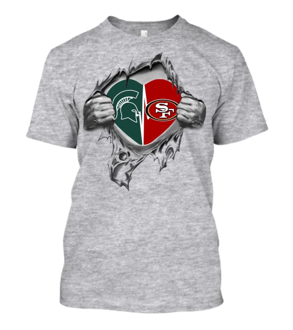 49ers Spartans Heart Logos Pulled By Hands T-Shirt
