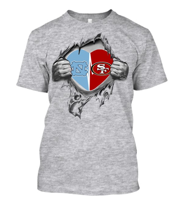 San Francisco 49ers And North Carolina Tar Heels Heart T-Shirt