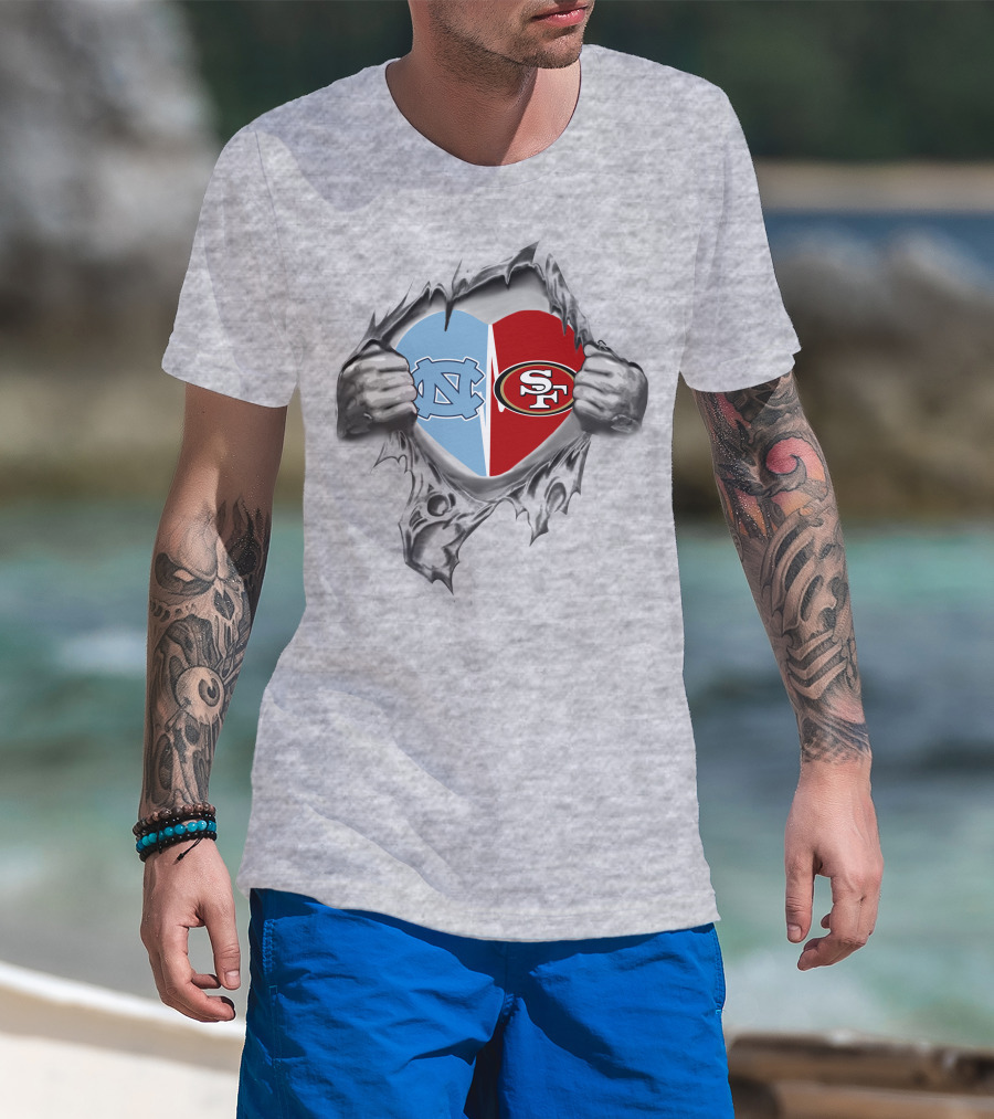 San Francisco 49ers And North Carolina Tar Heels Heart T-Shirt