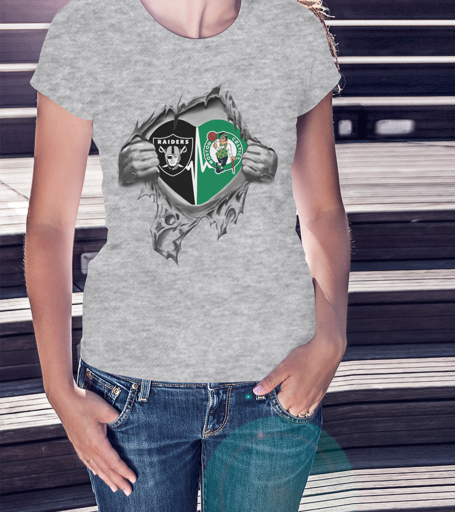 Raiders Celtics Heart Connection Fan Loyalty Sports Hybrid T-Shirt